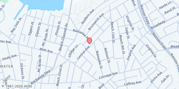 Map showing Far Rockaway Community Church-The Nazarene at 14-14 Central Avenue, Far Rockaway, NY