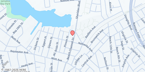 Map showing First Church of God at 14-25 Beach Channel Drive, Far Rockaway, NY