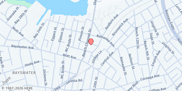 Map showing First Church of God at 2123 Birdsall Ave., Far Rockaway, NY