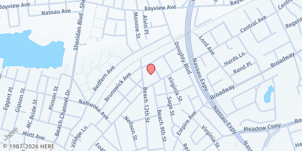 Map showing First Presbyterian Church of Far Rockaway at 896 Central Avenue, Far Rockaway, NY