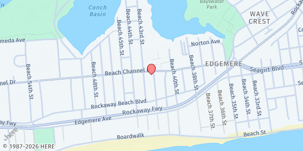 Map showing Full Gospel Tabernacle Food Pantry at 361 Beach 42nd St., Far Rockaway, NY