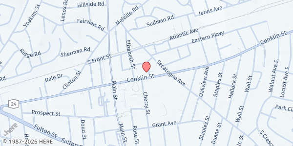Map showing St. Kilian's Social Ministry/Outreach at 140 Elizabeth St., Farmingdale, NY