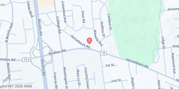 Map showing Blessed Food Pantry @ Congregational United COC at 335 Horseblock Road, Farmingville, NY