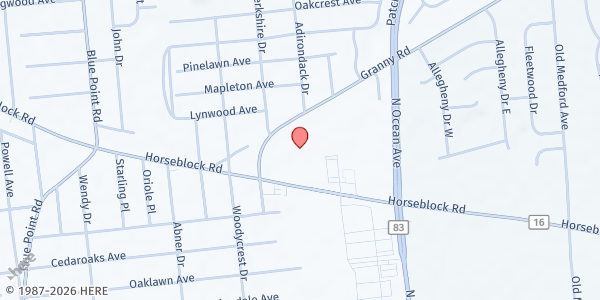 Map showing The Church of the Resurrection at 50 Granny Rd, Farmingville, NY