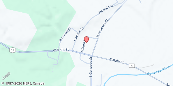 Map showing Friends in Christ- Fillmore Community Food Pantry at 25 Minard Street, Fillmore, NY