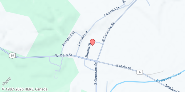 Map showing Friends in Christ- Fillmore Community Food Pantry at 25 Minard Street, Fillmore, NY