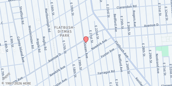 Map showing Hazel Brooks Senior Center at 961 Ocean Avenue, Flatbush, NY