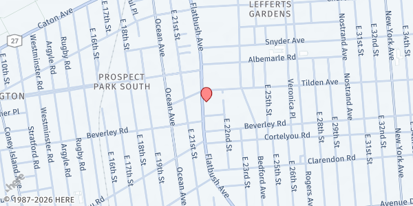 Map showing Kings Theater at 1027 Flatbush Avenue, Flatbush, NY