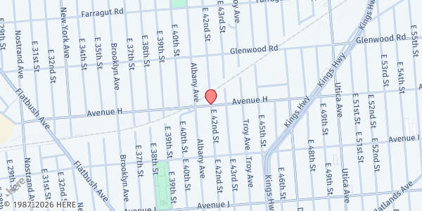 Map showing Oneg Shabbos - East 42nd Street at East 42nd Street, Flatlands, NY