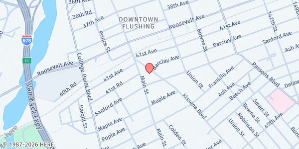Map showing Flushing Food Collaborative at 41-45 Kissena Blvd, Flushing, NY