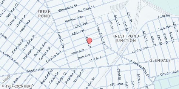 Map showing Hungry Monk Distribution Site at 68-59 60th Lane, Flushing, NY