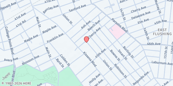 Map showing ICNA Flushing Food Pantry at 140-32 CHERRY AVENUE, FLUSHING, NY
