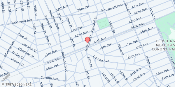 Map showing La Jornada Corona Senior Pantry at 43-10 National Street, Flushing, NY