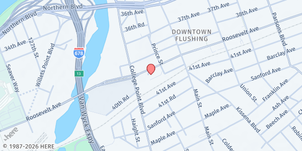 Map showing La Jornada Food Pantry at 133-36 Roosevelt Avenue, Flushing, NY
