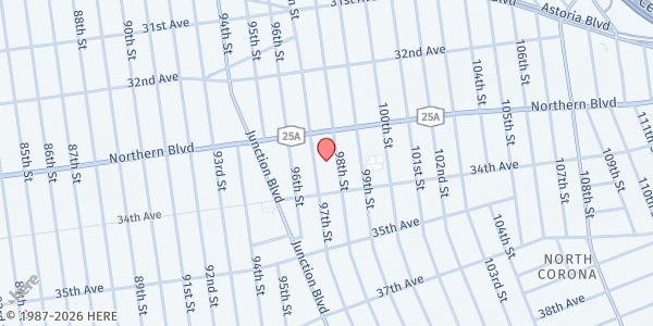 Map showing Mount Olivet Gospel Church - Food Pantry at 33-27 97th St, Flushing, NY