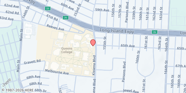 Map showing Queens College, Knights Table Food Pantry at 65-30 Kissena Boulevard, Flushing, NY