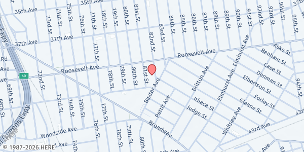 Map showing Renarts at 40-34 82nd Street, Flushing, NY