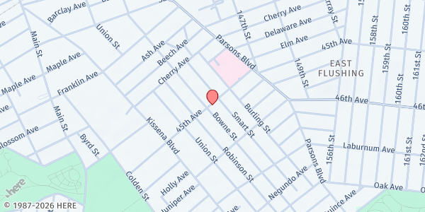 Map showing South Asian Food Pantry at 143-06 45th Avenue, Flushing, NY