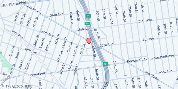 Map showing St John's Bread & Life Mobile Kitchen @ Hart Park at 65-01 37th Avenue, Flushing, NY