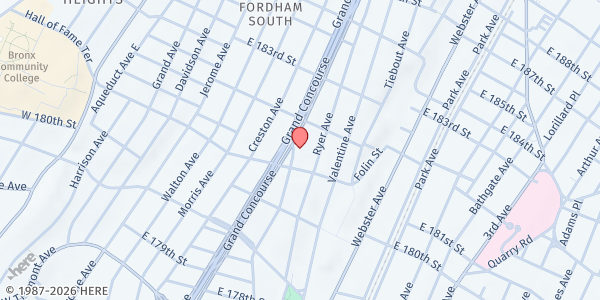 Map showing Bread of Life Mission at 2176 Grand Concourse, Fordham Heights, NY