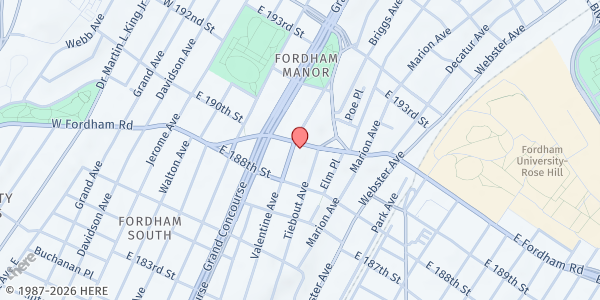 Map showing Neighborhood Care Fordham Rd at 254 East Fordham Road, Fordham Heights, NY