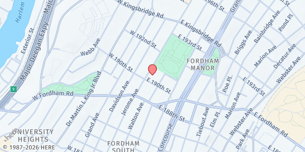 Map showing ST. JAMES PLACE at 2530 Jerome Avenue, Fordham Manor, NY