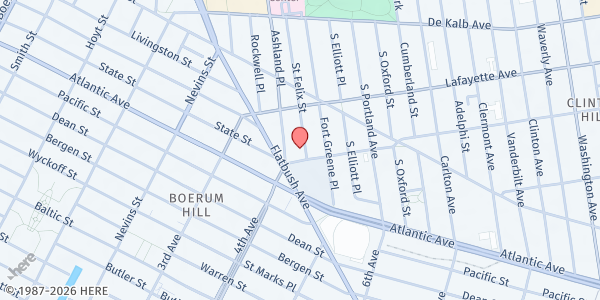 Map showing Hanson Place United Methodist Church at 144 Saint Felix Street, Fort Greene, NY