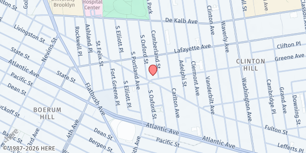 Map showing One Community Fresh Pantry - Fort Greene at 13 Greene Avenue, Fort Greene, NY
