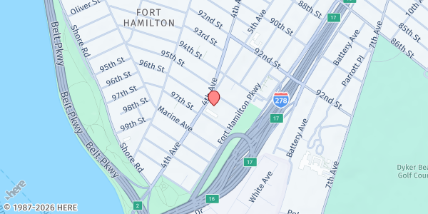 Map showing St. Patrick's Church at 9511 4th Avenue, Fort Hamilton, NY