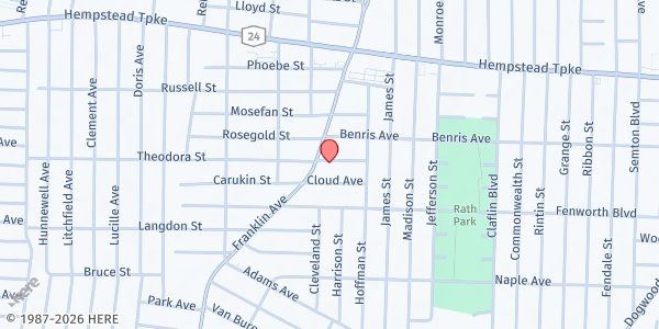 Map showing Lutheran Social Services New LIFE Center at 145 Franklin Avenue, Franklin Square, NY
