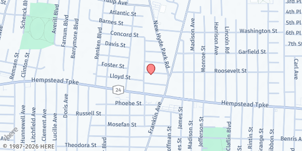 Map showing St. Vincent De Paul Outreach at 995 Lutz Street, Franklin Square, NY