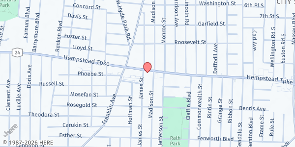 Map showing Tabernacle of Victory Pentecostal Church at 915 Hempstead Tpk., Franklin Square, NY