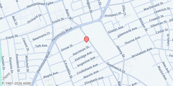 Map showing Ladles of Hope - Soup Kitchen at 87 Pine Street, Freeport, NY