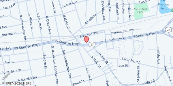 Map showing Long Island Cares-Nassau Service Center at 21 E Sunrise Highway, Freeport, NY