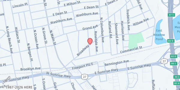 Map showing Refuge Apostolic Church of Christ - Sunday Night Live at 106 Broadway, Freeport, NY