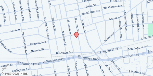 Map showing Soup to Nuts Soup Kitchen at 61 N Grove St, Freeport, NY