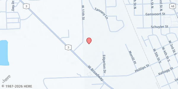 Map showing Catholic Charities of Oswego County Food Pantry at 808 West Broadway, Fulton, NY