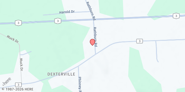 Map showing Dexterville Adventist Community Services Food Pantry at 9 Rathburn Rd., Fulton, NY