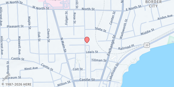 Map showing First Love Pantry at 125 Border City Road, Geneva, NY