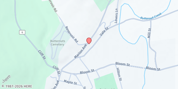 Map showing Butternut Valley Food Pantry at Christ Church Episcopal at 166 Marion Ave, Gilbertsville, NY