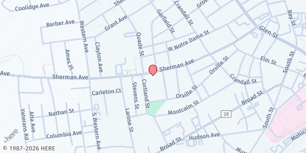 Map showing Calvary Family Life Center at 100 Sherman Ave, Glens Falls, NY
