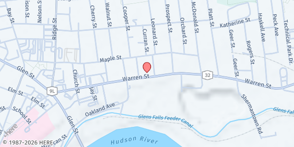 Map showing Family Service Association Food Pantry at 150 Warren St, Glens Falls, NY