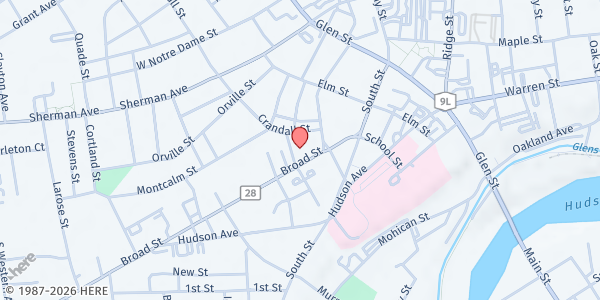 Map showing Salvation Army - Glens Falls - Food Distribution Center at 37 Broad St, Glens Falls, NY