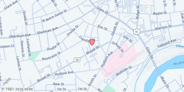 Map showing Salvation Army - Glens Falls Food Pantry at 37 Broad St, Glens Falls, NY