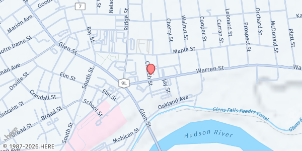 Map showing St. Mary's Food Pantry - Glens Falls at 62 Warren St, Glens Falls, NY