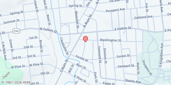 Map showing FULTON COUNTY FAMILY VIOLENCE - Gloversville at 11-21 Broadway, Gloversville, NY