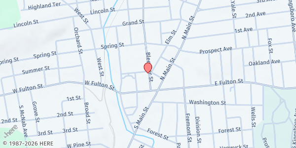 Map showing Gloversville Free Methodist Food Pantry at 33 Bleecker St, Gloversville, NY