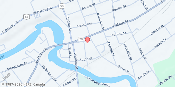 Map showing Christian Life Fellowship Food Pantry at 52 Church St, Gouverneur, NY