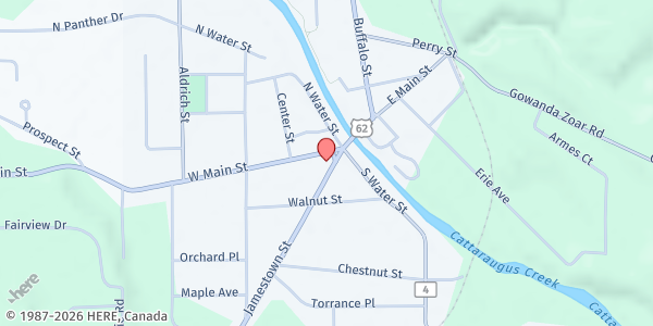Map showing Gowanda Food Pantry at 24 W Main St, Gowanda, NY