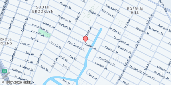 Map showing One Love Community Fridge @ Van Alen Institute at 303 Bond Street, Gowanus, NY